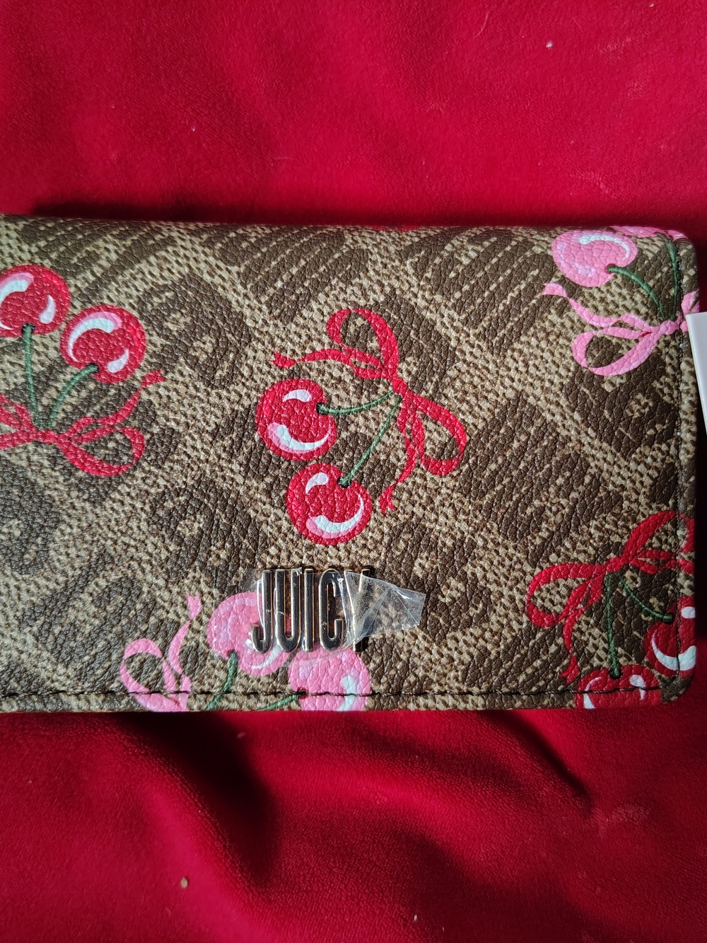 Juicy Couture Brown Cherry Print Wallet - Pink & Red Accents